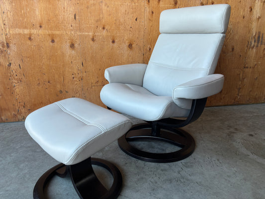 Grey Leather Recliner & Ottoman - Like New!!