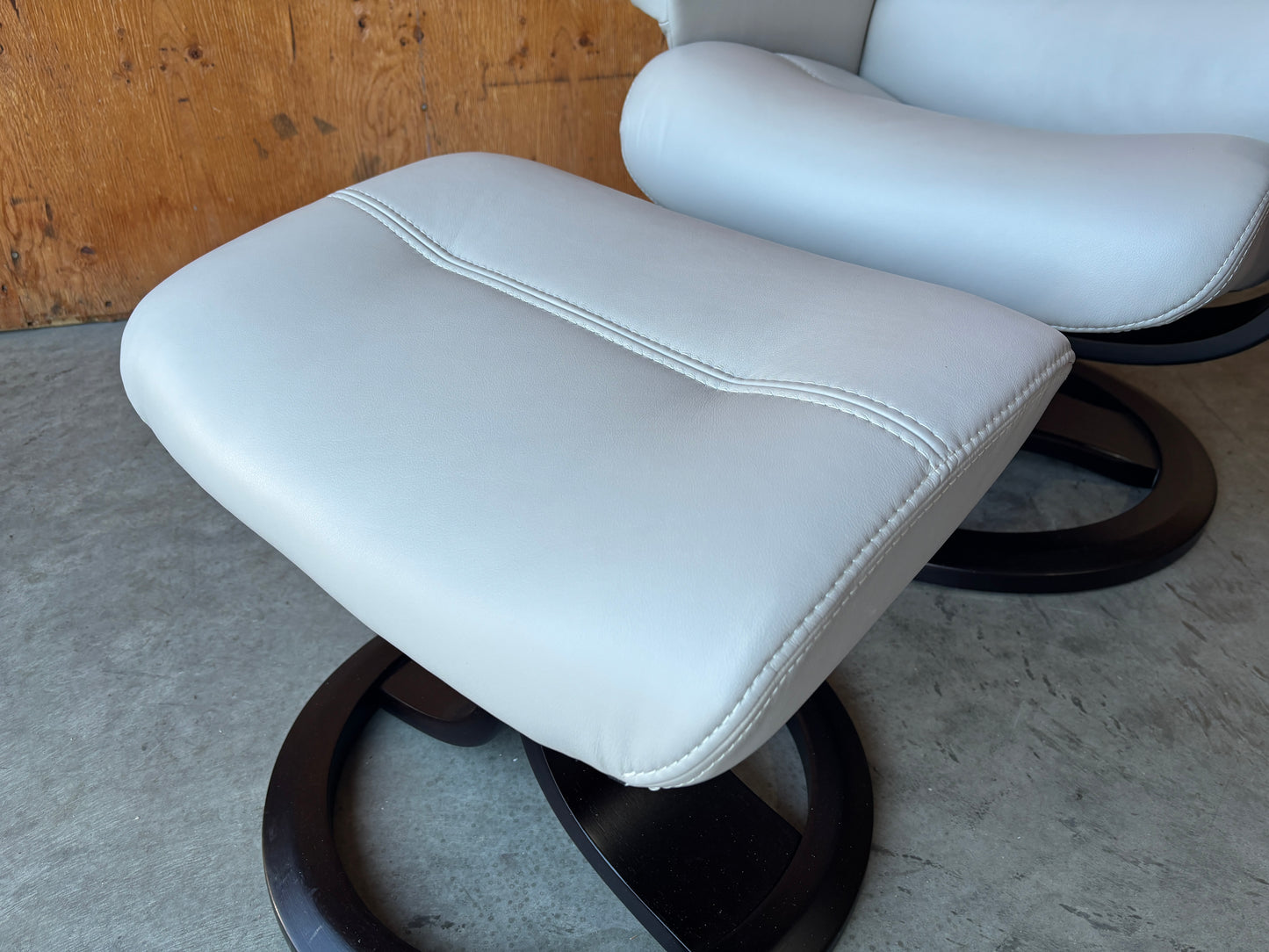Grey Leather Recliner & Ottoman - Like New!!
