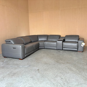 Grey Leather Power Reclining Sectional with Power Headrests - Like New w/Tags!