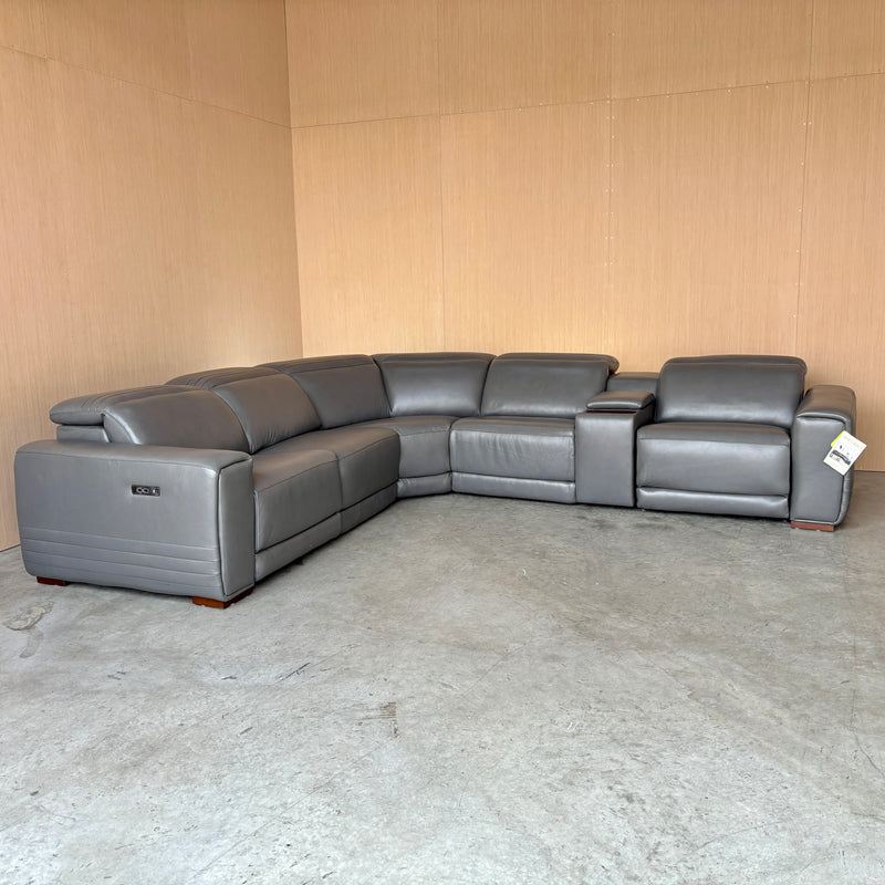 Grey Leather Power Reclining Sectional with Power Headrests - Like New w/Tags!