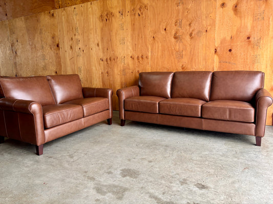Real Leather Couch and Loveseat Set - Like NEW!!