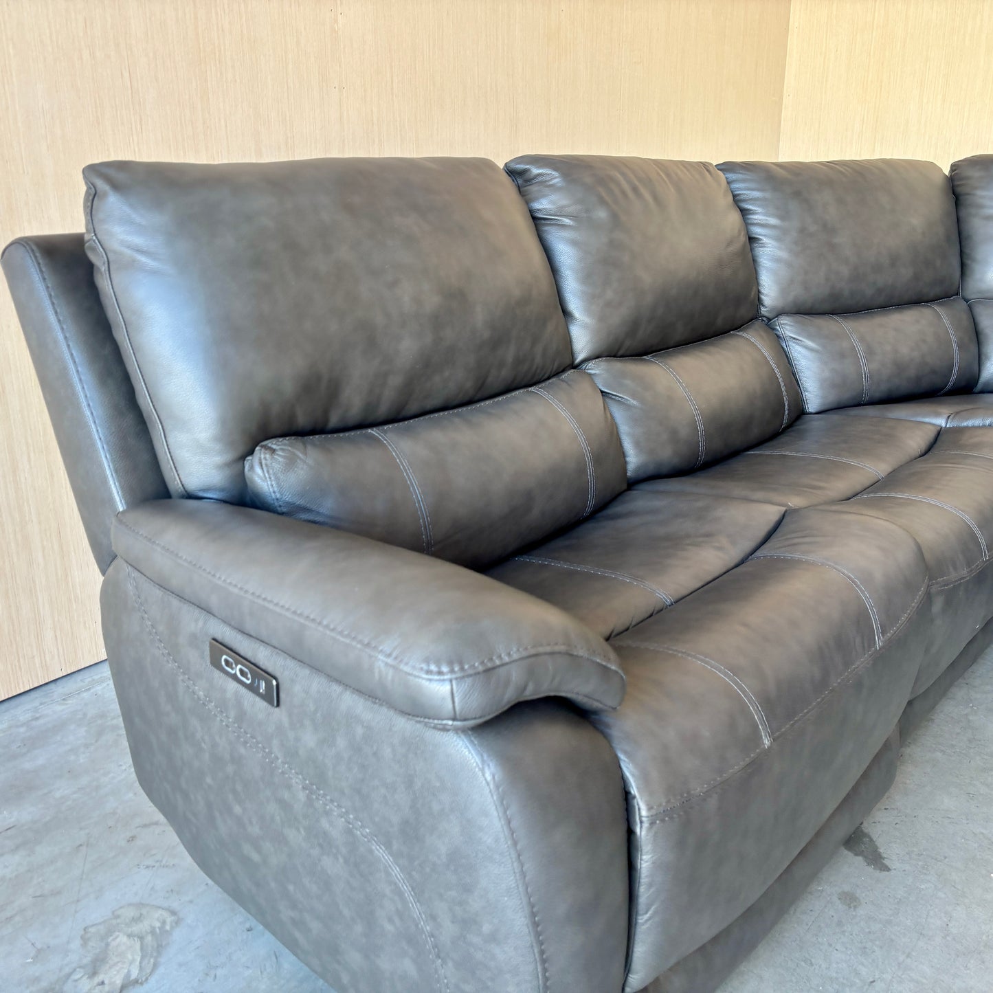 Grey Leather Power Reclining Modular Sectional with Power Headrests
