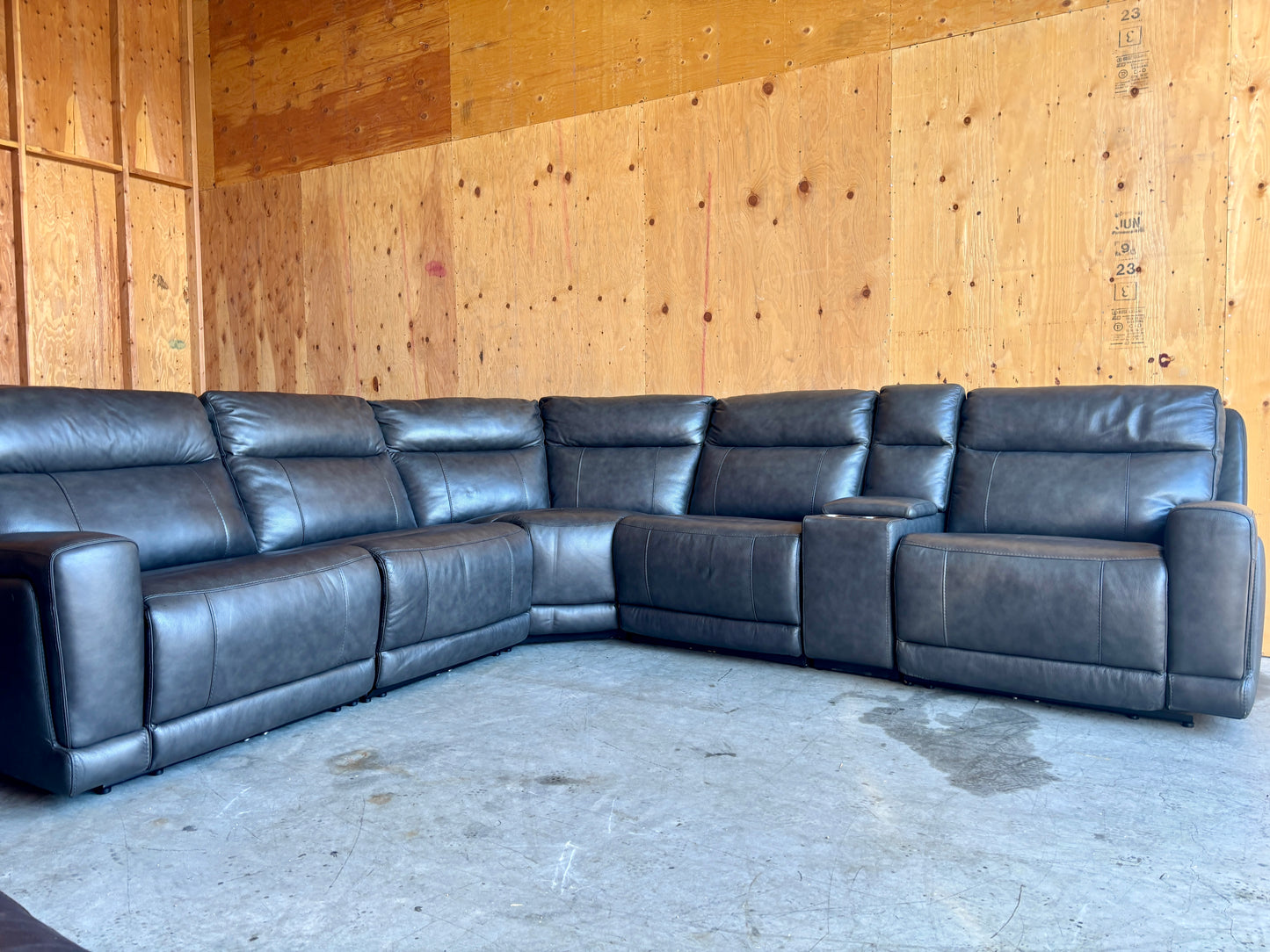 Grey Leather Modular Power Reclining Sectional - Like New!