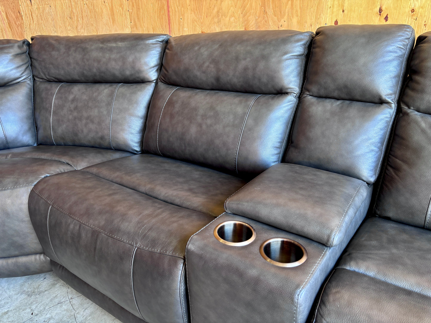 Grey Leather Modular Power Reclining Sectional - Like New!