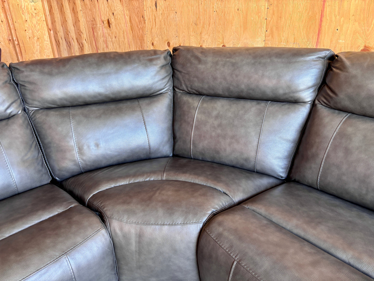 Grey Leather Modular Power Reclining Sectional - Like New!