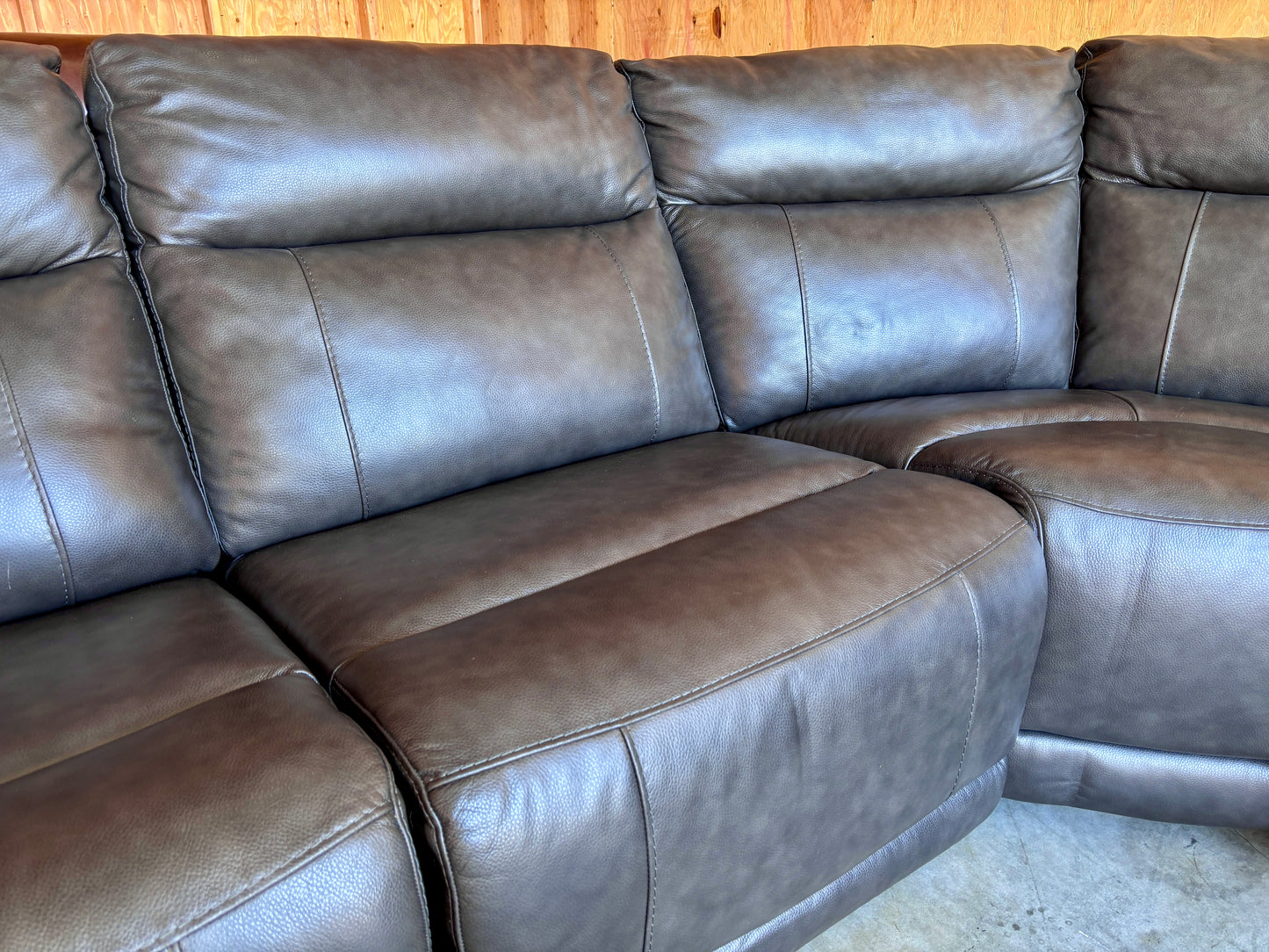 Grey Leather Modular Power Reclining Sectional - Like New!