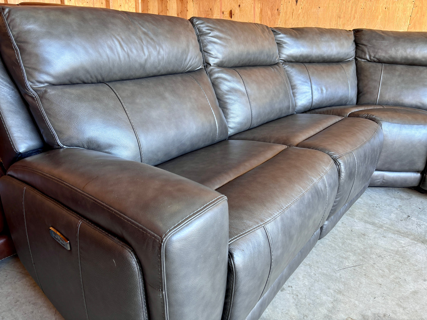 Grey Leather Modular Power Reclining Sectional - Like New!