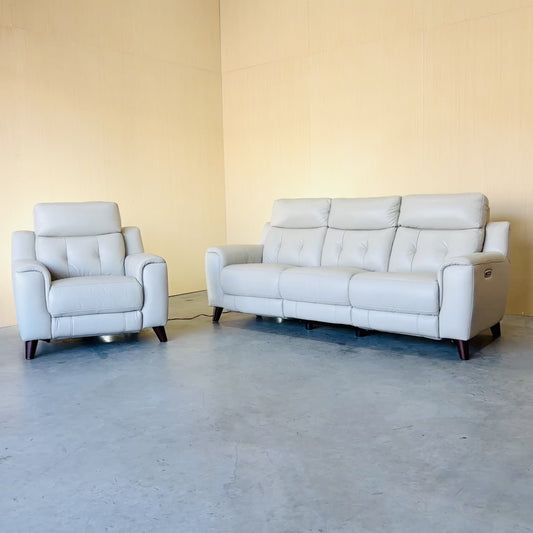 Real Leather Reclining Couch and Chair Set