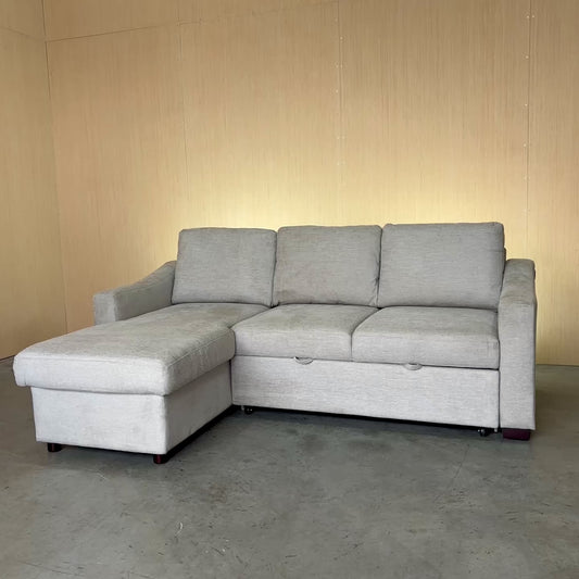 Beige Fabric Sleeper Sofa with Reversible Chaise and Storage