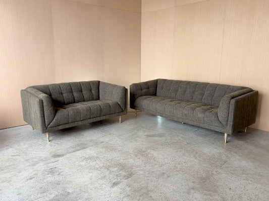 MCM Chesterfield Fabric Sofa Couch and Loveseat Set