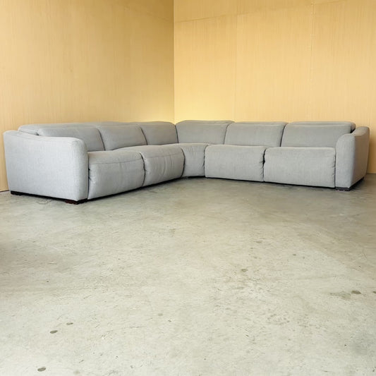 Gray 5-piece Power Reclining Fabric Sectional with 3 Power Headrests