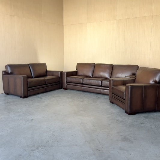 Real Leather Couch Set - Couch, Loveseat, and Chair