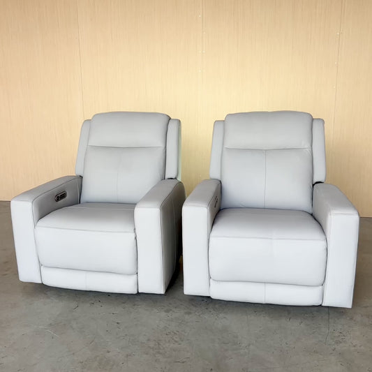 Grey Power Leather Recliner Set with Power Headrest
