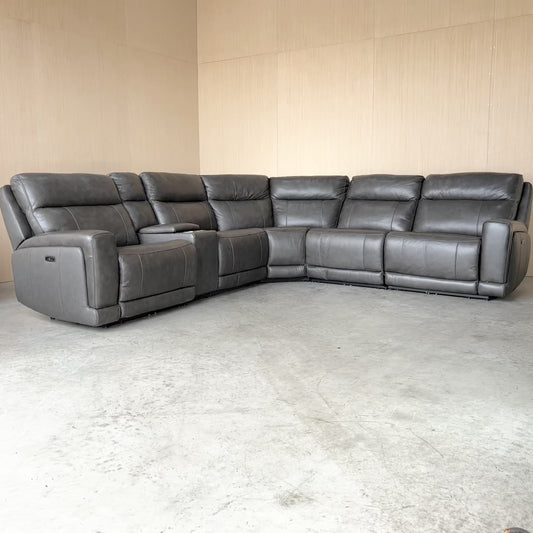 Leather Power Modular Reclining Sectional Couch with Power Headrests