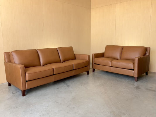 Camel Leather Couch and Loveseat Set