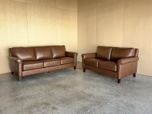 Beautiful Real Leather Couch and Loveseat Set - NEW!